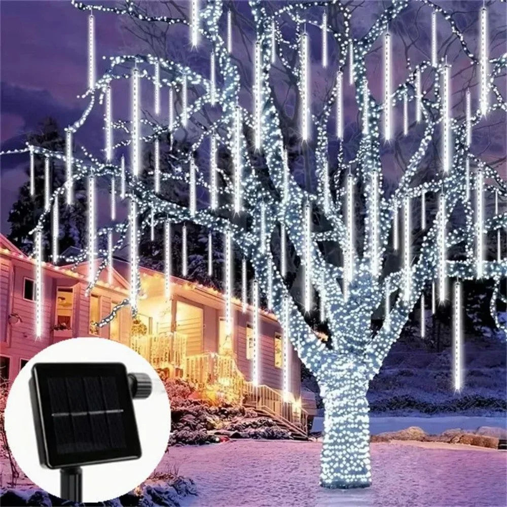 Solar Meteor Shower Rain LED String Lights 8 Tubes Street Garlands Christmas Tree Decorations for Outdoor Fairy Garden Lights