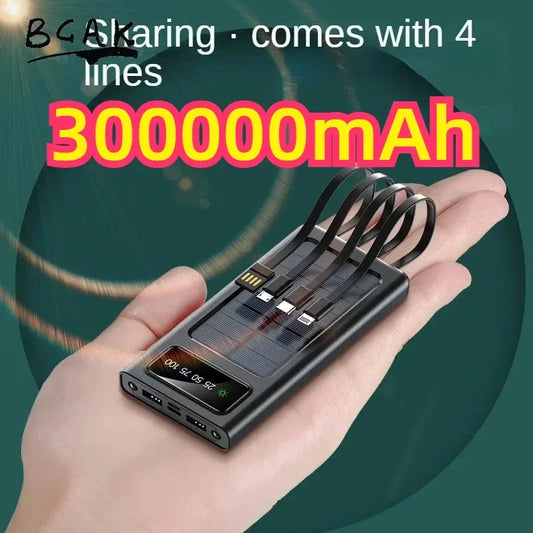 500000MAH  200000mAh 300000mAh Solar BCAK  Power Bank, Convenient Ultra-thin Built-in Cable, Outdoor Camping Mobile Power Supply