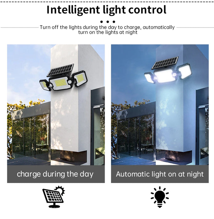 Security Solar Lights Outdoor 167 LED Adjustable 3 Heads with 3 Modes Wireless Motion Sensor Super Waterproof  Spot Flood Lights