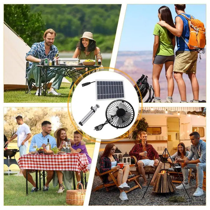Solar Powered Outdoor Fan 10W Multipurpose Solar Camping Fan Outdoor Cooling Fan USB Charging Solar Panel Fan Portable Solar Fan