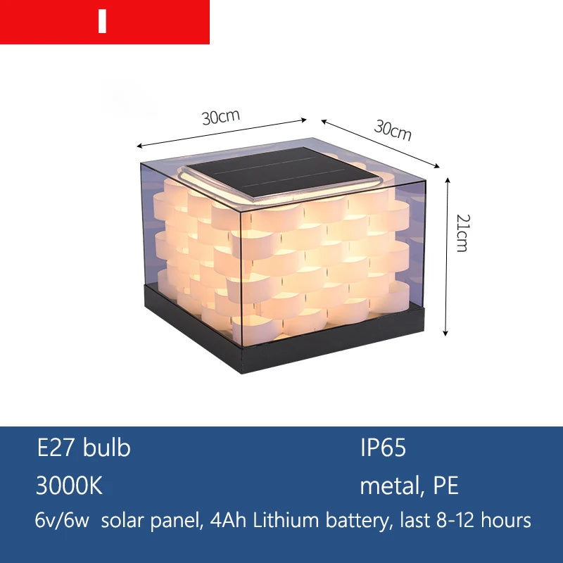 Outdoor Pillar Light Solar Powered Energy Saving IP65 Post Cap Lamp Auto Dusk-to-Dawn Sensor for Garden Villa Gate Pathway Fence