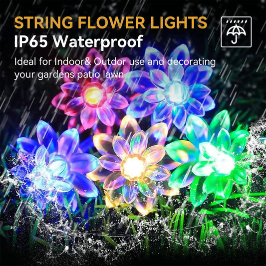 Solar flower String Lights Outdoor Waterproof,  8 Modes Lotus flower sharp Outdoor Solar Powered String Lights for Patio