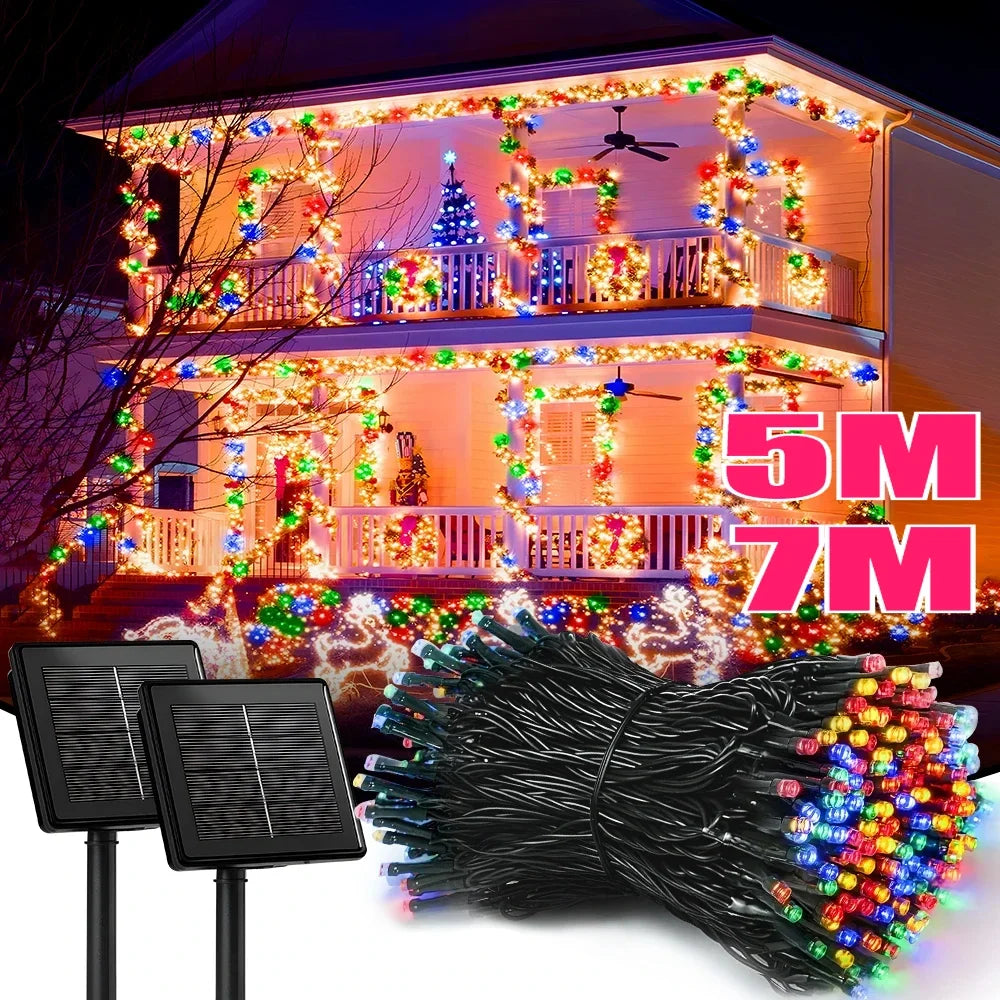 Solar String Fairy Light 8 Lighting Modes 5M 7M Waterproof Outdoor LED Garland Street Lamp Holiday Christmas Garden Decoration