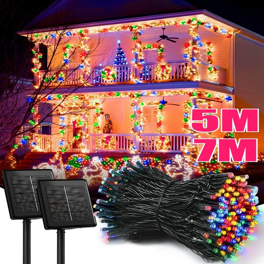 Solar String Fairy Light 8 Lighting Modes 5M 7M Waterproof Outdoor LED Garland Street Lamp Holiday Christmas Garden Decoration