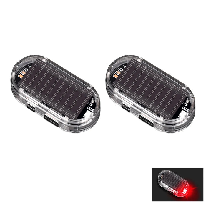 2PCS Solar Powered Car Fake Security Light Blue/Red Simulated Wireless Warning Lights Anti-Theft Alarm Flashing Signal Lamp