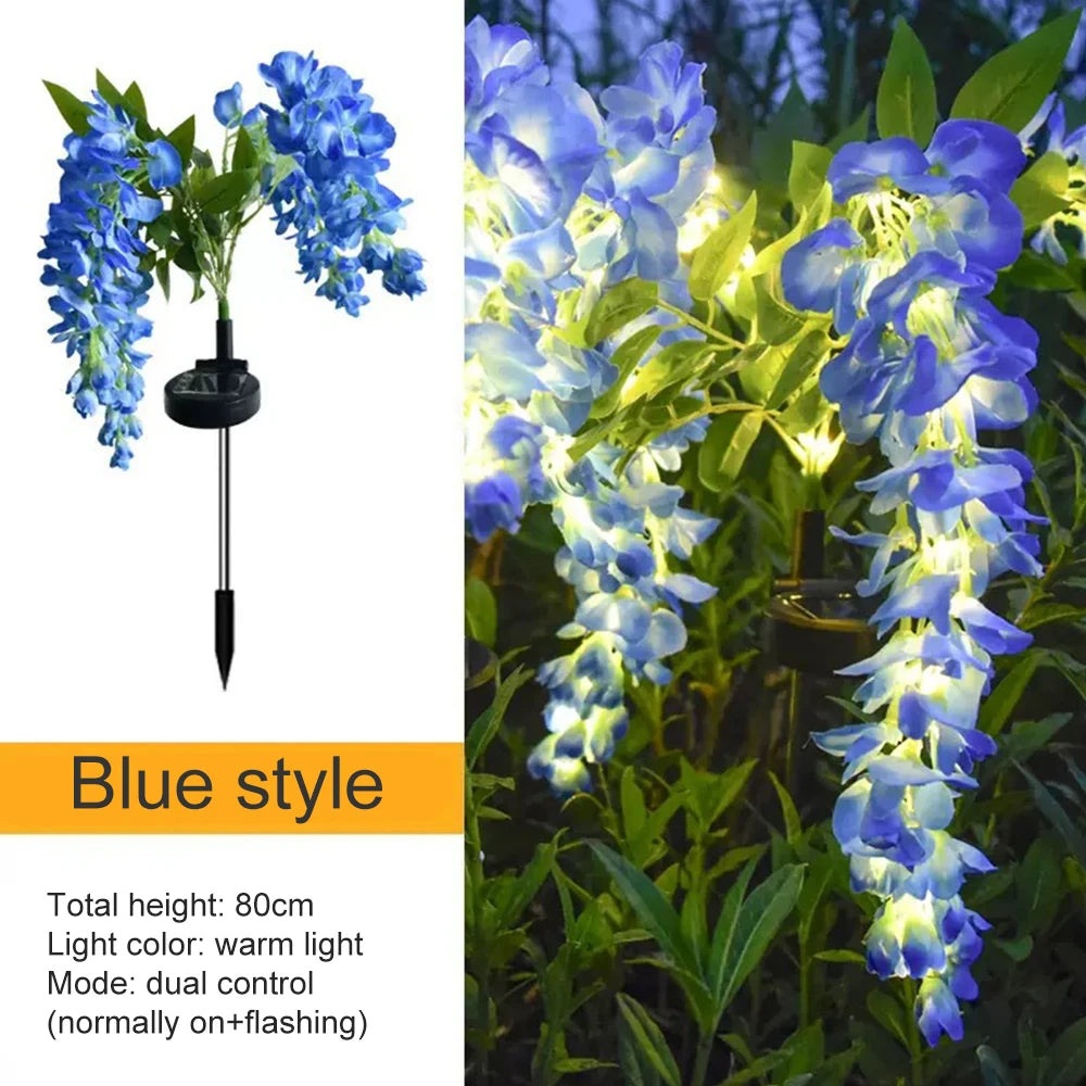 Solar Outdoor Decor Light Realistic Wisteria Floral Waterproof Artificial Flowers Light Solar Powered Garden Lawn Yard Lamp