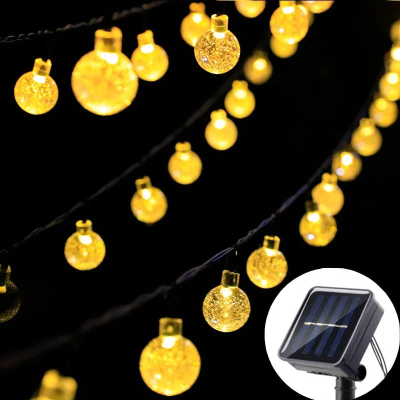 Solar Powered Crystal Ball LED String Lights Garlands for Christmas Outdoor Decoration.holiday Home Decor