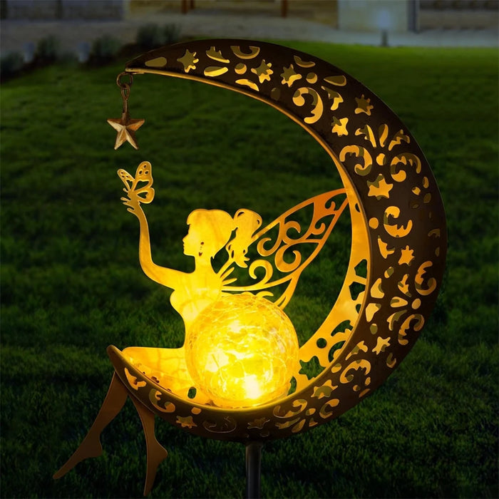 Solar Garden Statues Outdoor Decor Fairy Moon Figurine Light Stake Ornament for Patio, Lawn, Yard, Pathway gift for Mom Grandma