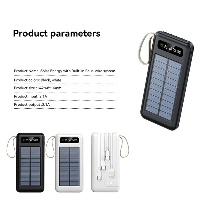 Solar Power Bank 50000mAh Large Capacity Mobile Power Fast Charging Battery Dual Usb 4 Cables LED Digital Display For IPhone