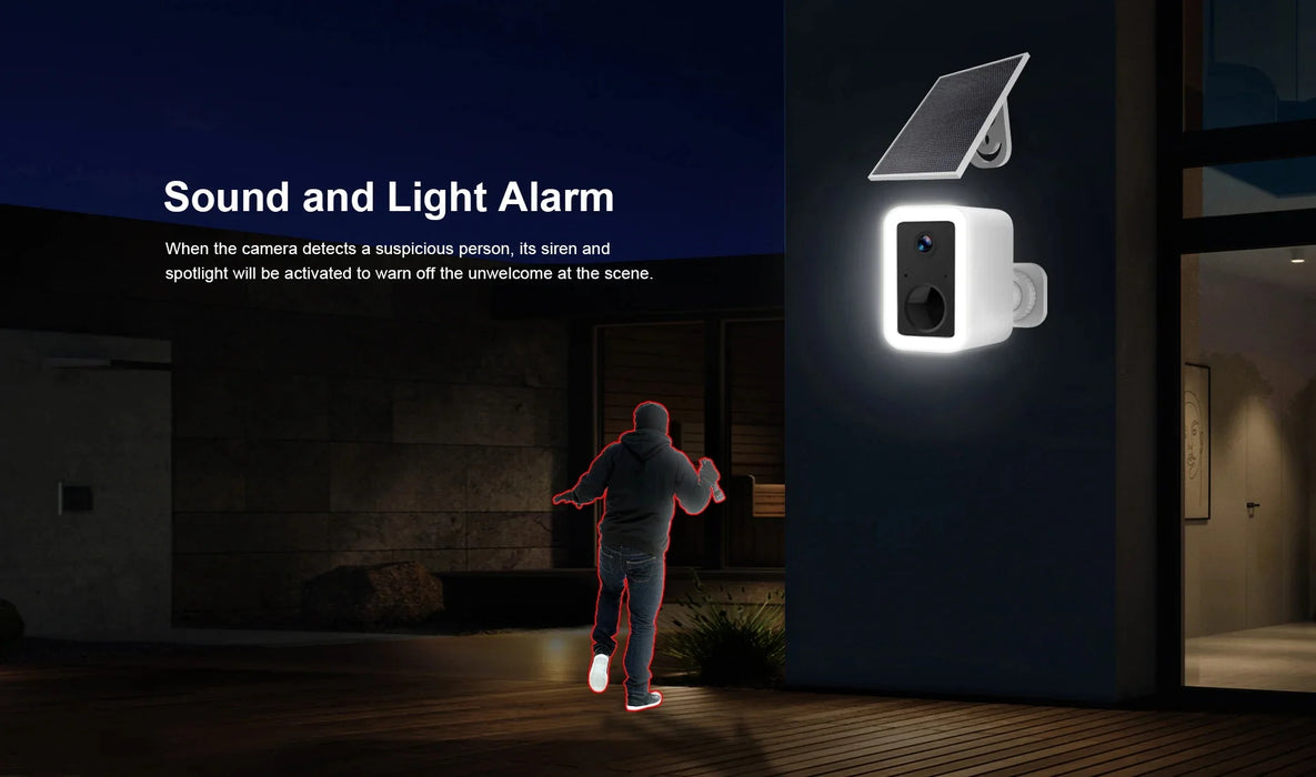 Outdoor 3MP Solar HD Surveillance Camera LED Full Color Night Vision Intelligent Motion Detection IP66 Waterproof High Endurance