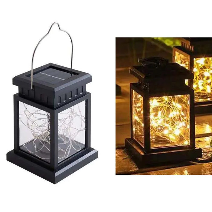 Metallic Solar Lantern Hanging LED Garden Lights Christmas Night Light for Outdoor Patio Lawn Backyard Courtyard Tabletop Decor