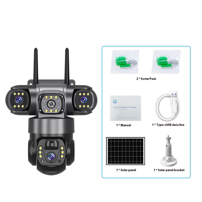 12MP Solar Surveillance Camera Wireless Outdoor 3 Lens Solar IP Camera PIR Color Night Vision Auto Tracking Battery CCTV Camera