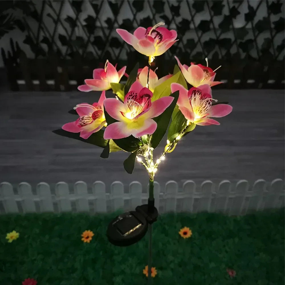 Solar Simulation Orchid Flower Lights Outdoor Lamp for Patio Lawn Garden Holiday Wedding Party Decoration Flower
