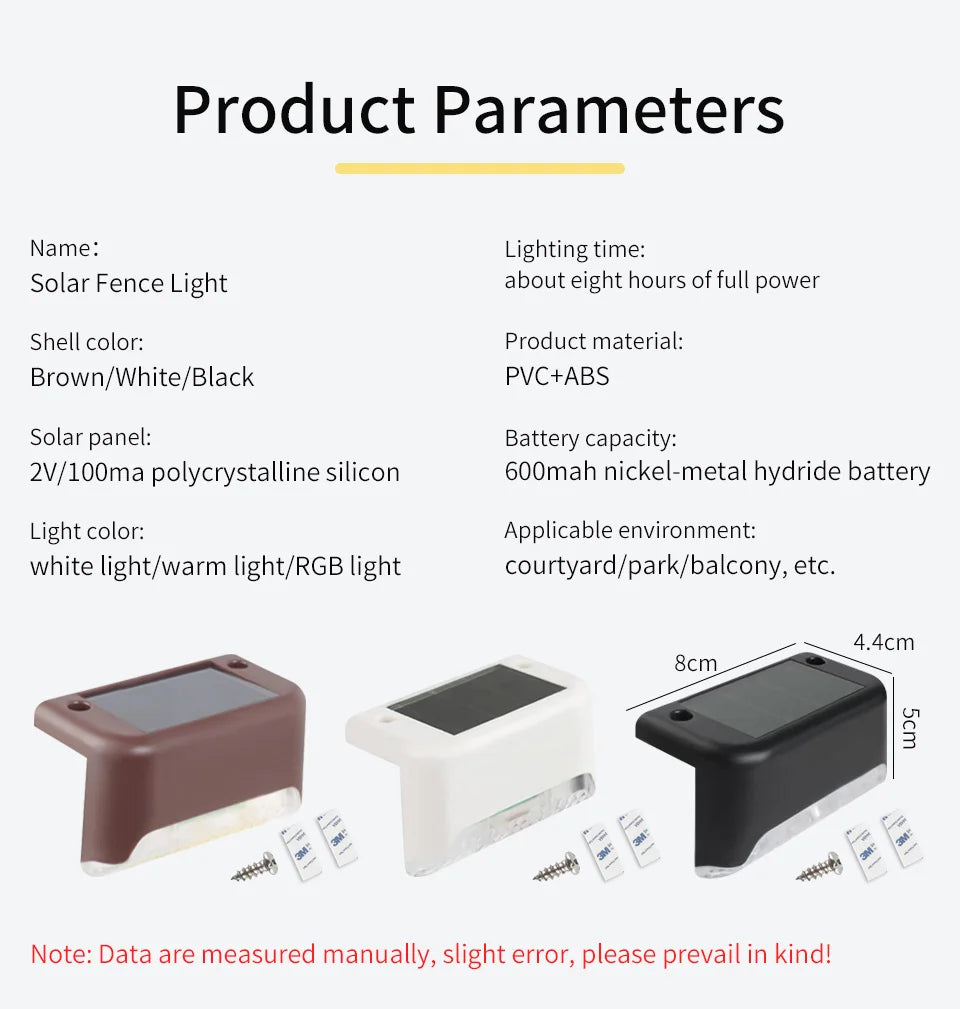 Solar Stairs Light Outdoor Waterproof Solar Powered Garden Lamps for Railing Deck Step Yard Patio Pathway Fence Light