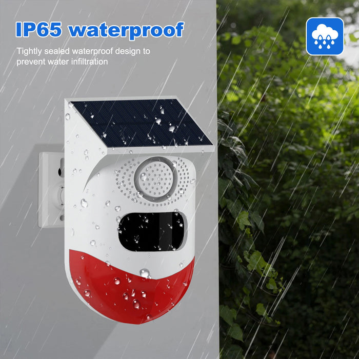 Solar Motion Sensor Alarm Outdoor Solar Alarm 120dB Loud Siren LED Strobe Lights Sound Security Alarm Adjustable Sensing Distanc