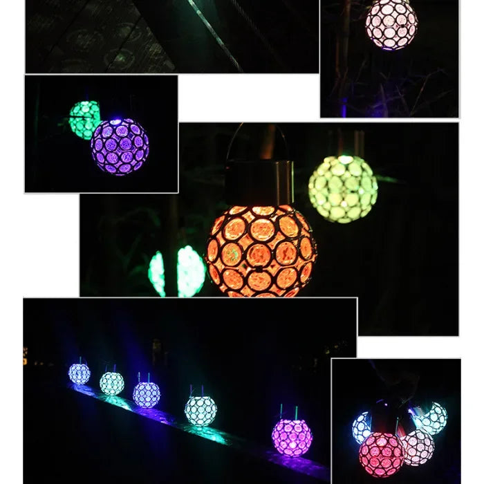 Outdoor Solar LED Hanging Lantern, Waterproof Hollow-Out Ball Lamp for Garden, Yard, and Patio Decoration