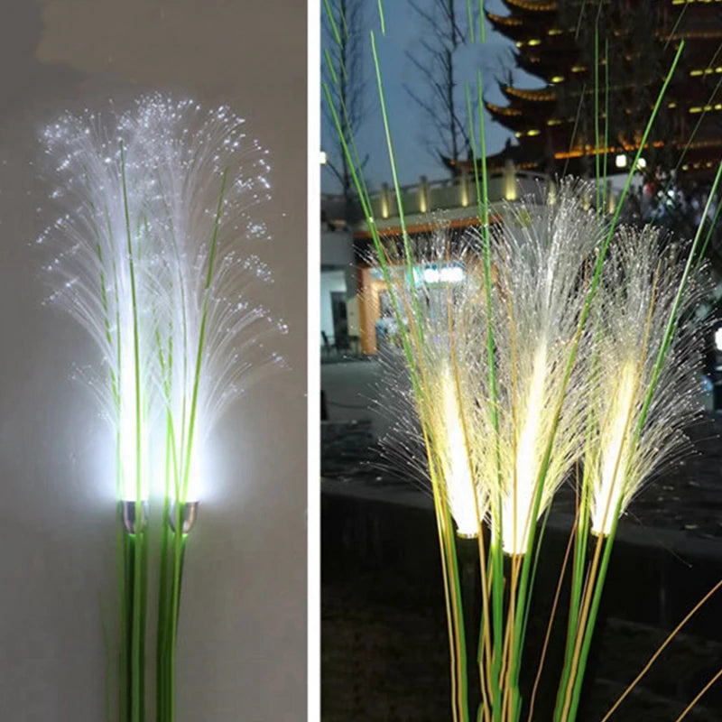 Solar Garden Landscape Lights Sunlight Lawn Lamp Simulation Bulrush Flower Optical Fiber Lamp Outdoor Waterproof Path Lighting