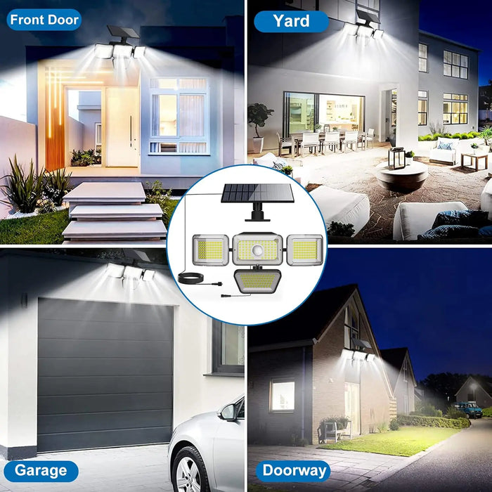 Solar Lights Outdoor 278LED Security Lights Motion Sensor with Remote Control 4 Heads Waterproof Solar Flood Wall Lights Garden