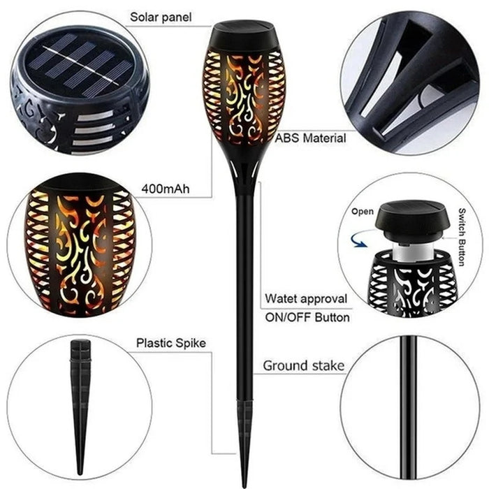 1-12PCS 12LED Solar Flame Torch Light Flickering Light Waterproof Garden Decoration Outdoor Lawn Path Yard Patio Floor Lamp