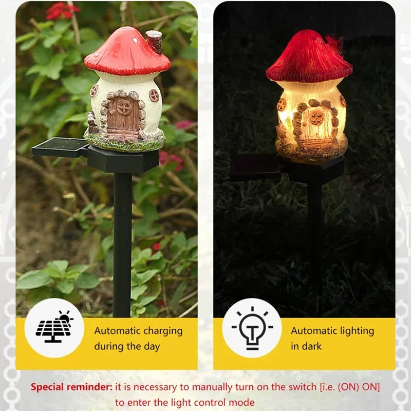 Solar Lawn Light Resin Craft Miniature Fairy Mushroom House Solar Powered Garden Yard Outdoor Decor Lamps Christmas Lamp