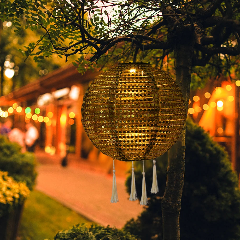 25cm LED Solar Lantern Lamp Solar Hanging Projection Lantern Waterproof Hanging Light Party Decor Outdoor Garden Decoration