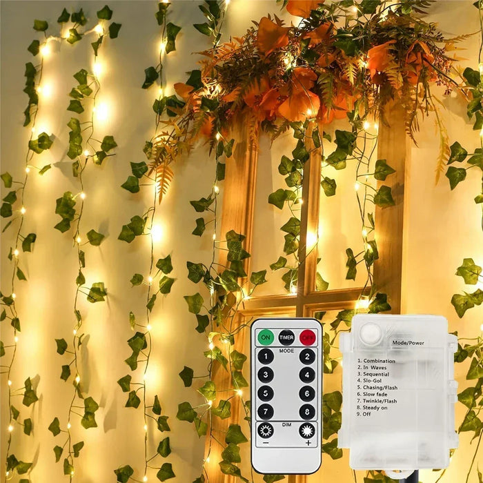 Solar Vine String Lights LED Solar String Lights Outdoor Waterproof Artificial Ivy Leaf Plants Lights for Garden Wedding Fence