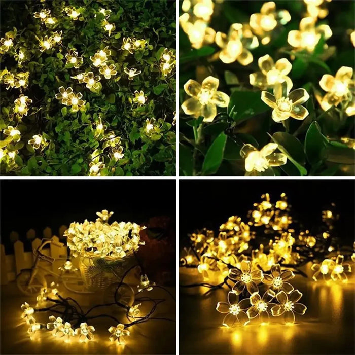 Solar Flower String Lights Outdoor Waterproof LED Fairy Lamp Decoration for Garden Fence Yard Christmas Home Party Decor