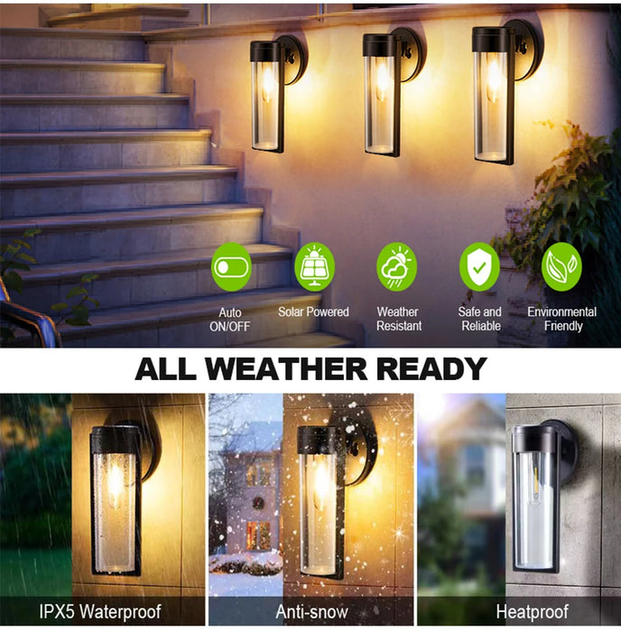 LED Solar Wall Mount Light Outdoor Solar Powered Auto On/Off Waterproof Garden Decoration Yard Post Porch Fence Lawn Lights