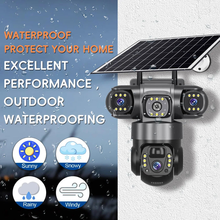 4G Solar Camera Outdoor Triple Lens Triple Screen 6K 12MP Auto Tracking IP Camera CCTV Audio Video PTZ Surveillance WIFI Camera