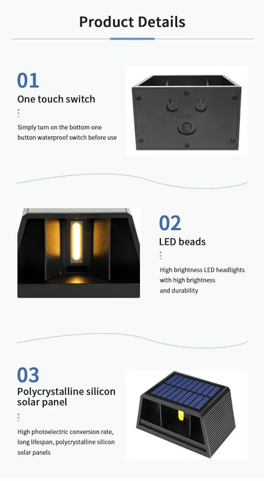 Modern Solar Wall Light 10W COB IP65 Waterproof LED Outdoor Wall Lamps for Courtyard Garden Enclosure Fence Atmosphere Decor