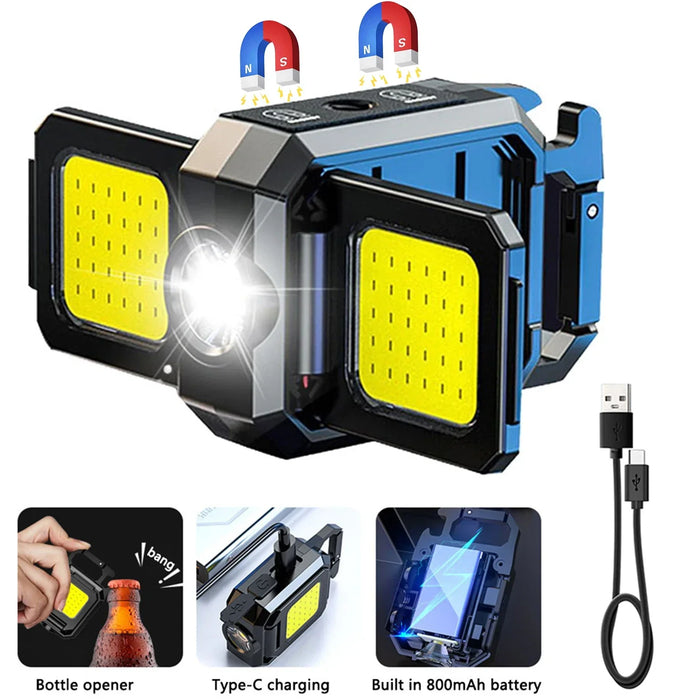 Mini Keychain Light 1000LM COB LED XPE Pocket Work Light USB Rechargeable Flashlight IPX4 Waterproof for Outdoor Camping Hiking