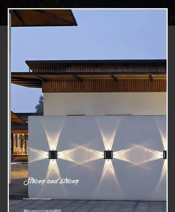 Solar Outdoor Ambient Wall Lamp Four Sided Lighting for Courtyard Garden Porch Front Door Staircase Waterproof Solar Fence Light