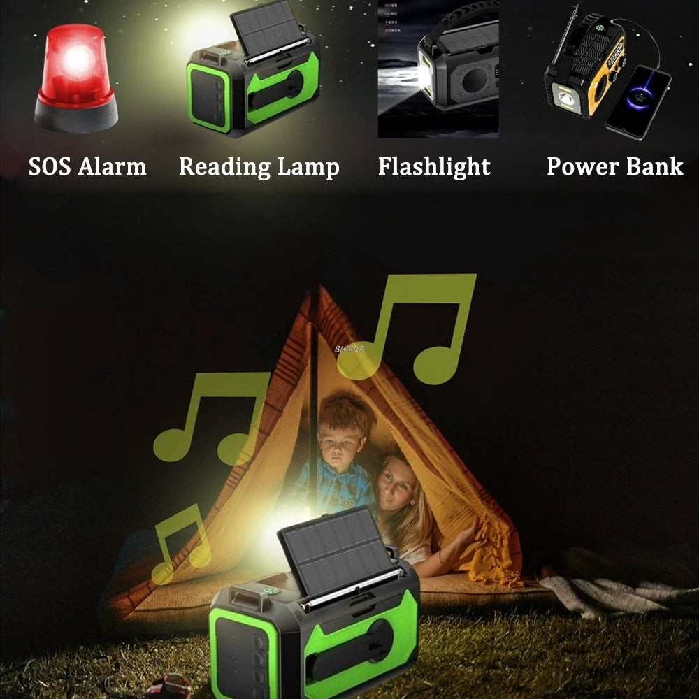 AM/FM/NOAA Solar Hand Crank Radio 12000mAh Emergency Radio Reading Lamp Flashlight SOS Alarm Power Bank Speaker רדיו ופנס חירום
