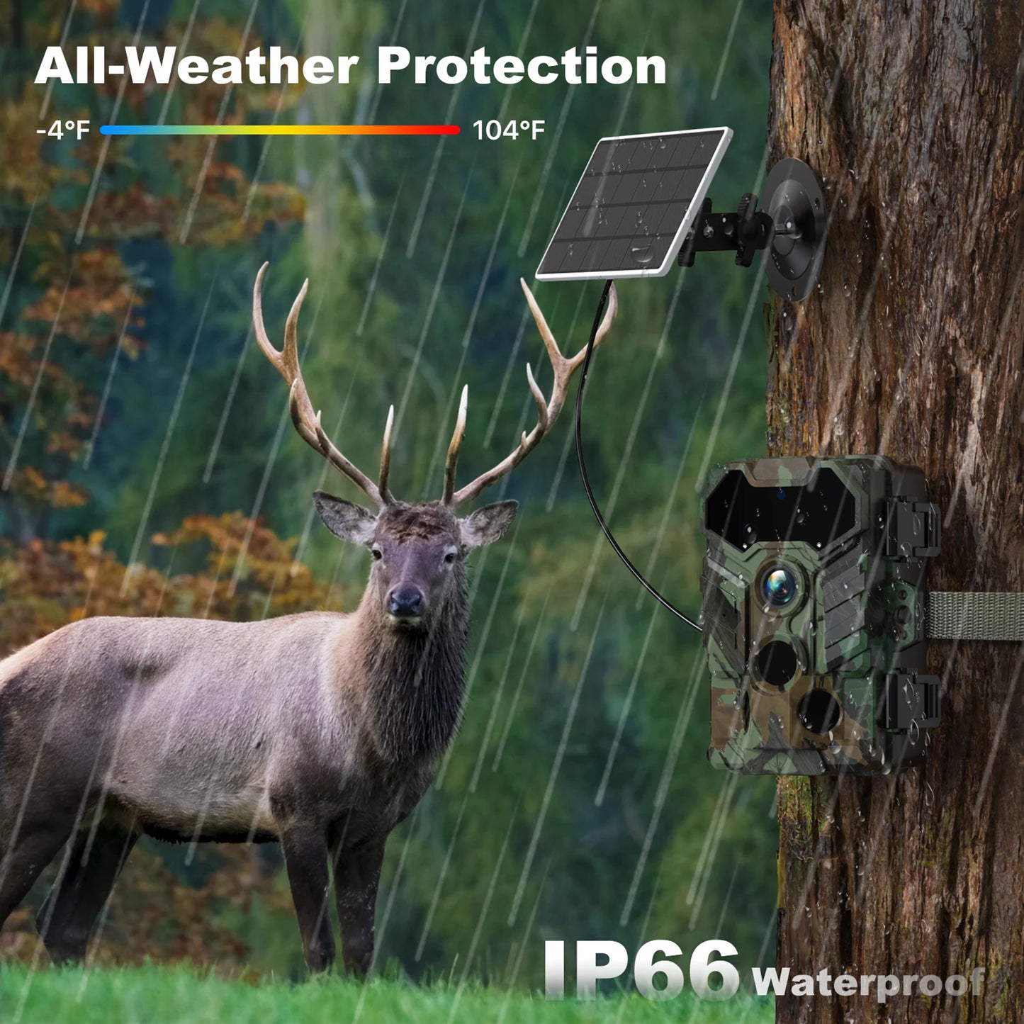 Solar Camera Outdoor Wireless Trail Camera 32MP Infrared Night Vision WiFi Enabled IP66 Waterproof Wildlife Hunting Camera