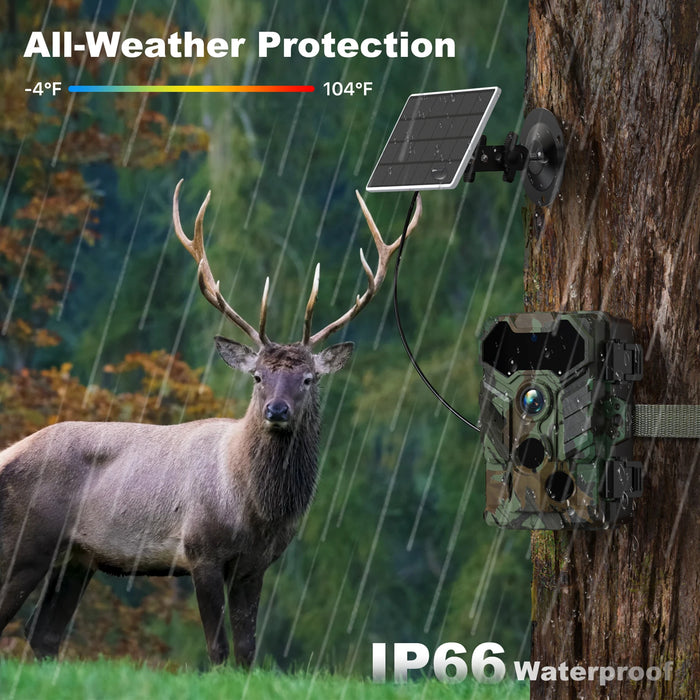 Solar Camera Outdoor Wireless Trail Camera 32MP Infrared Night Vision WiFi Enabled IP66 Waterproof Wildlife Hunting Camera