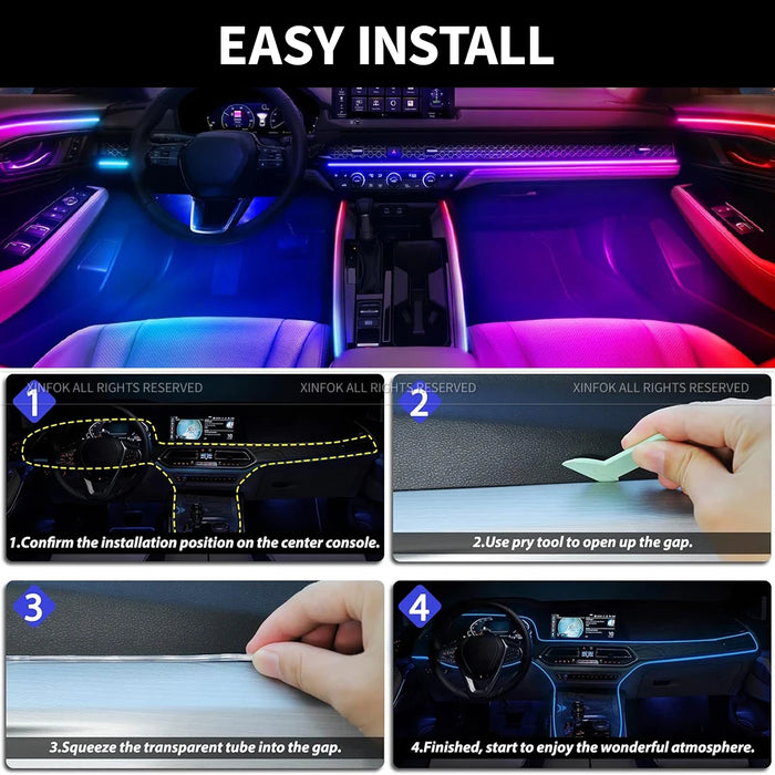 110cm  APP Control Car Ambient Lights LED Interior RGB Symphony Atmosphere Light  Acrylic Strips Dashboard Decoration Sunroof