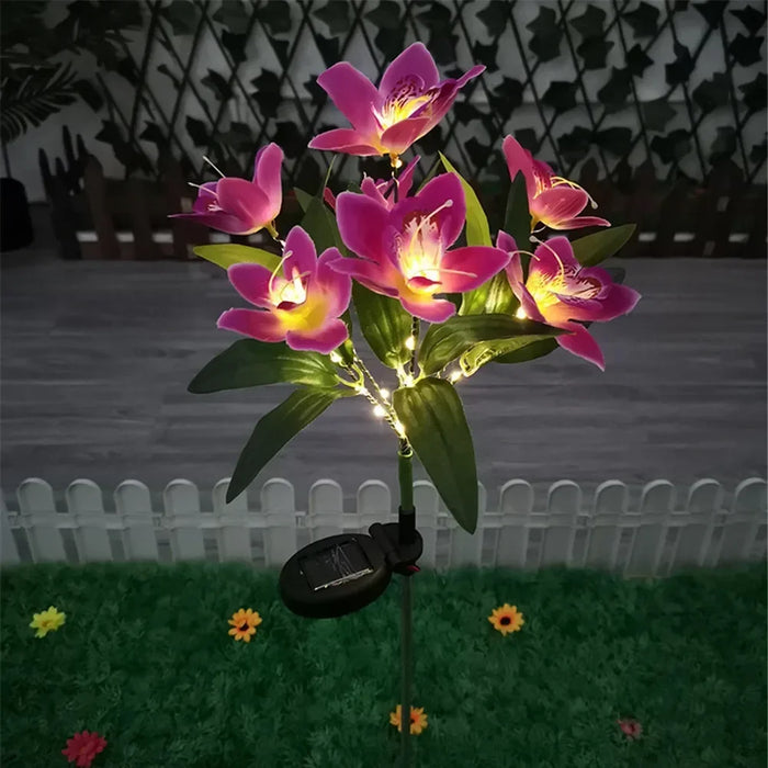 Solar Simulation Orchid Flower Lights Outdoor Lamp for Patio Lawn Garden Holiday Wedding Party Decoration Flower