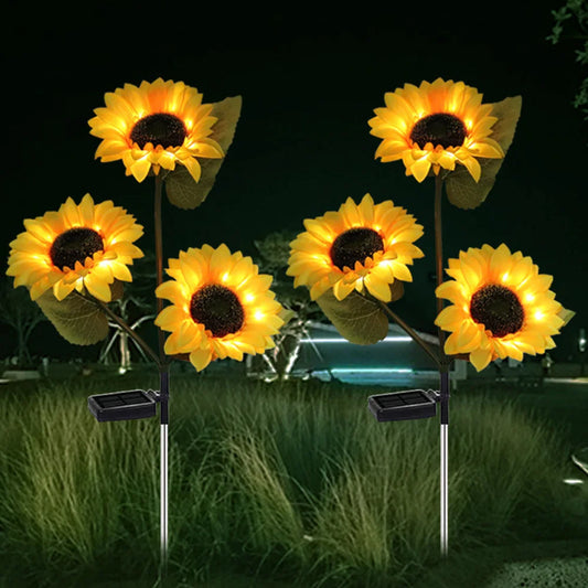 LED Solar Sunflowers Rose Flower Light Home Decorative Flower Lights Garden Decoration Lawn Lamp Waterproof Landscape Rose Light