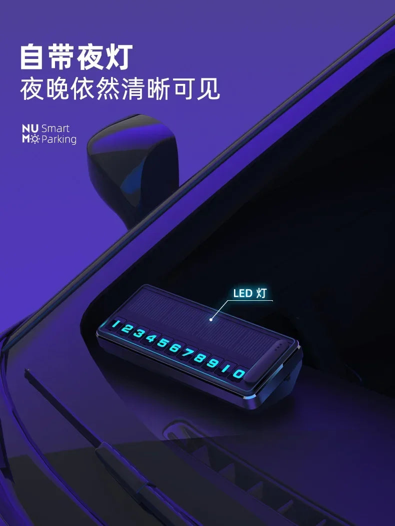 Solar Car Phone Number Plate Led Lighting Temporary Parking Card Hidden Plates Car Park Stop Multiple Number Parking Gadgets