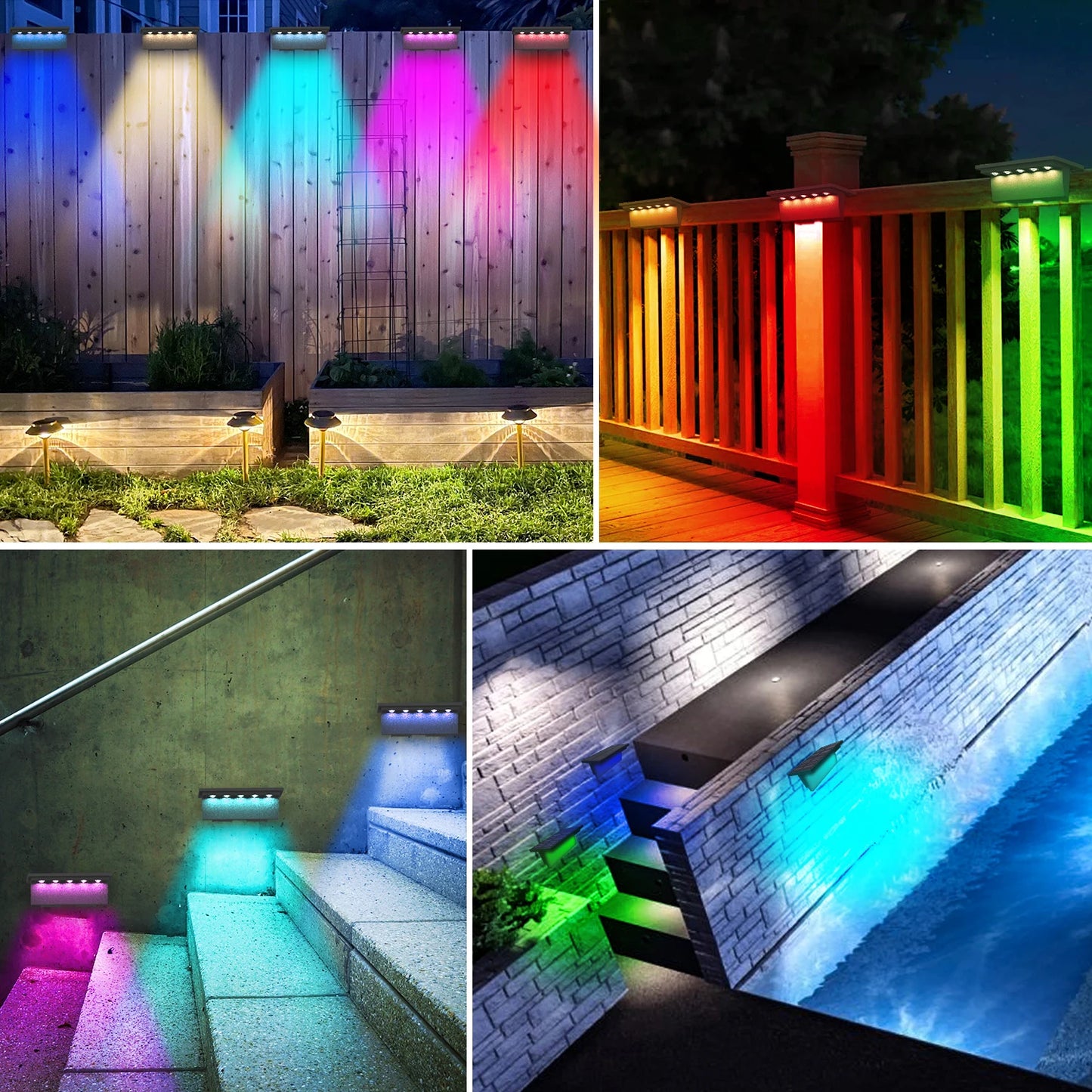 4pcs Solar Deck Lights Outdoor Stairs Fence Yard Patio Step Lamp Waterproof Led RGB Garden Terrace Guardrail Pathway Solar Light