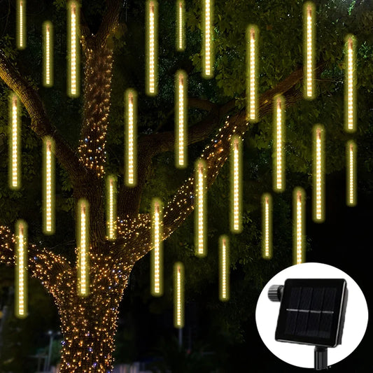 Solar Meteor Shower Light Christmas Tree Outdoor Falling Rain Drop String Lights for Street Wedding Party Garden Eave Decoration