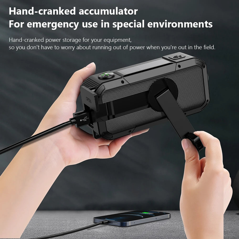 AM/FM/WB/NOAA Emergency Radio Hand Crank Solar Powered Radio Multifunction Weather Radio with BT Flashlight SOS for Outdoor
