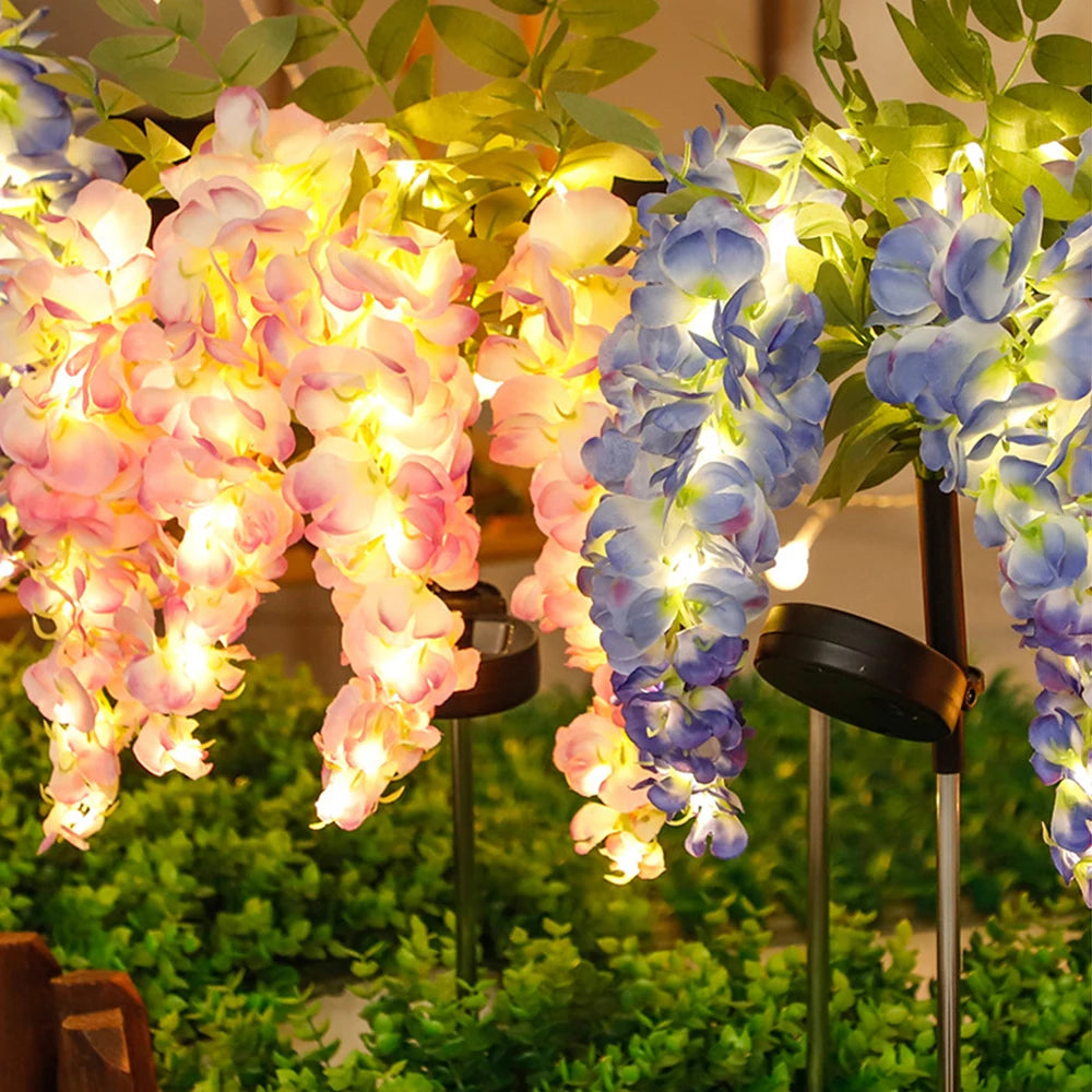 Solar Outdoor Decor Light Realistic Wisteria Floral Waterproof Artificial Flowers Light Solar Powered Garden Lawn Yard Lamp