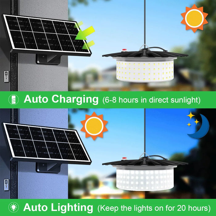 Solar Shed Barn Light Indoor Outdoor 244 LED Solar Pendant Light 5 Modes Solar Motion Sensor Light with Remote IP65 Waterproof