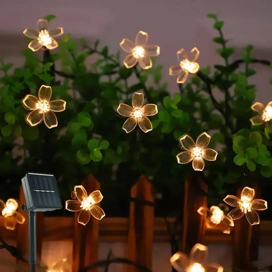 5M/7M/12M LED Solar Lights Outdoor Floral String Flower Fairy Lights Garlands For Christmas Party Outdoor Decoration Waterproof