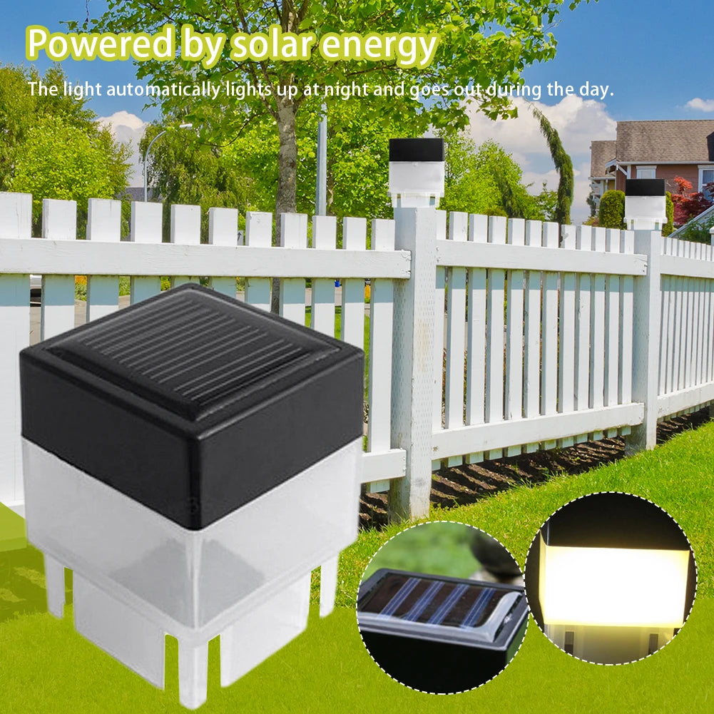Solar Post Light Modern Fence Deck Lamp Auto On/Off Square Column Fixture Mailbox Lantern for Yard Pathway Decor