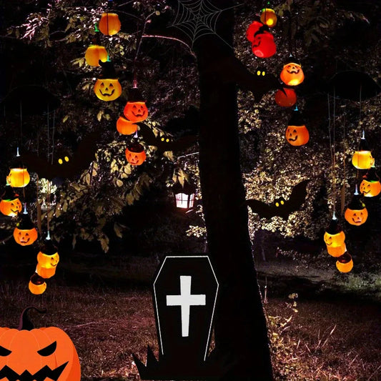 Solar Halloween String Lights Skull Ghost and Pumpkin Heads Outdoor Horror Decorations for Garden Yard Patio Haunted House Decor