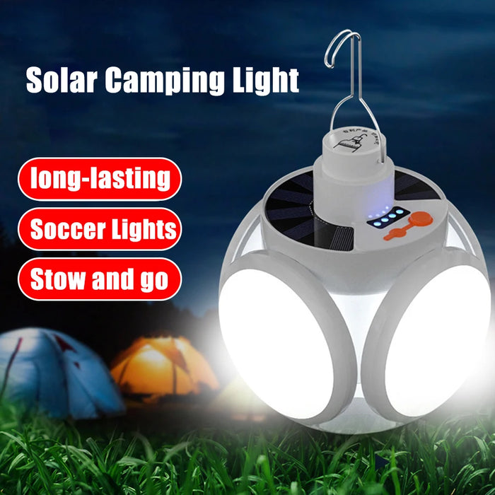 Solar LED Camping Lantern Tent Lamp With Hook Portable Outdoor Football Folding Light Emergency Hurricane Camp Lamp