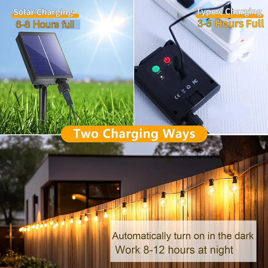 Solar String Lights Outdoor Globe Bulbs LED Outdoor Patio Solar Lamps For Patio Camping Terrace Garden Party Tree Decoration