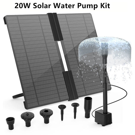 20W Solar Water Pump Foldable Silicone Panels for Garden, Bird Baths, Ponds，Fish Tanks Outdoor Water Feature System with Nozzles